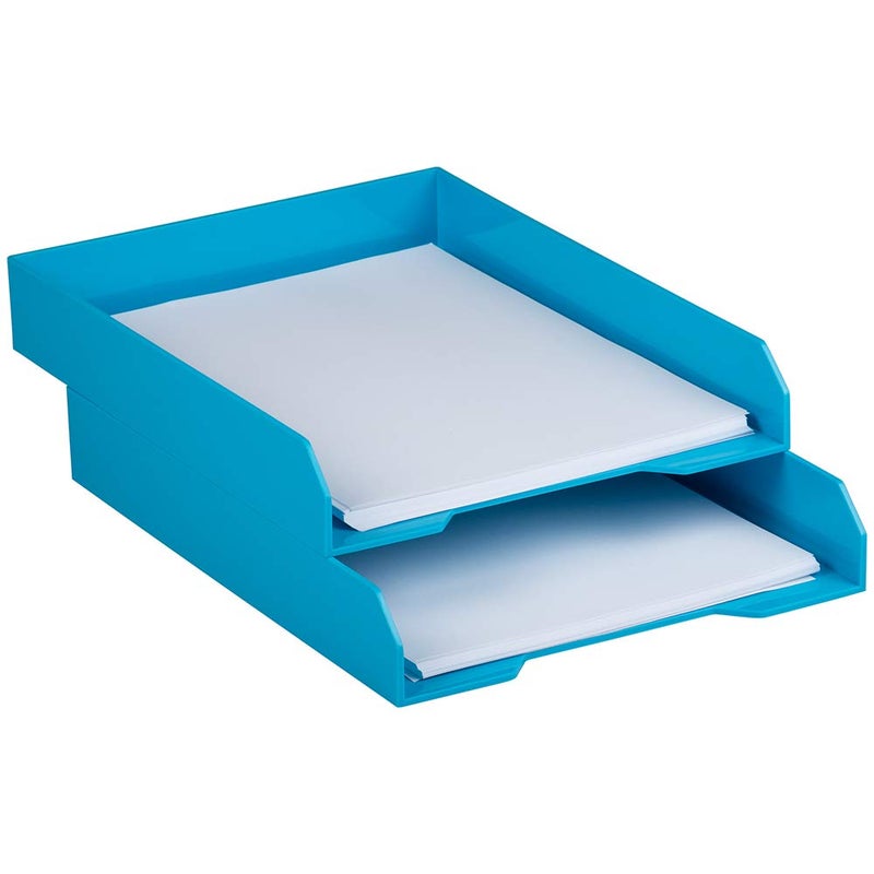 JAM PAPER Stackable Paper Trays - Blue - Desktop Document, Letter, & File Organizer Tray - 2/Pack - Image 3